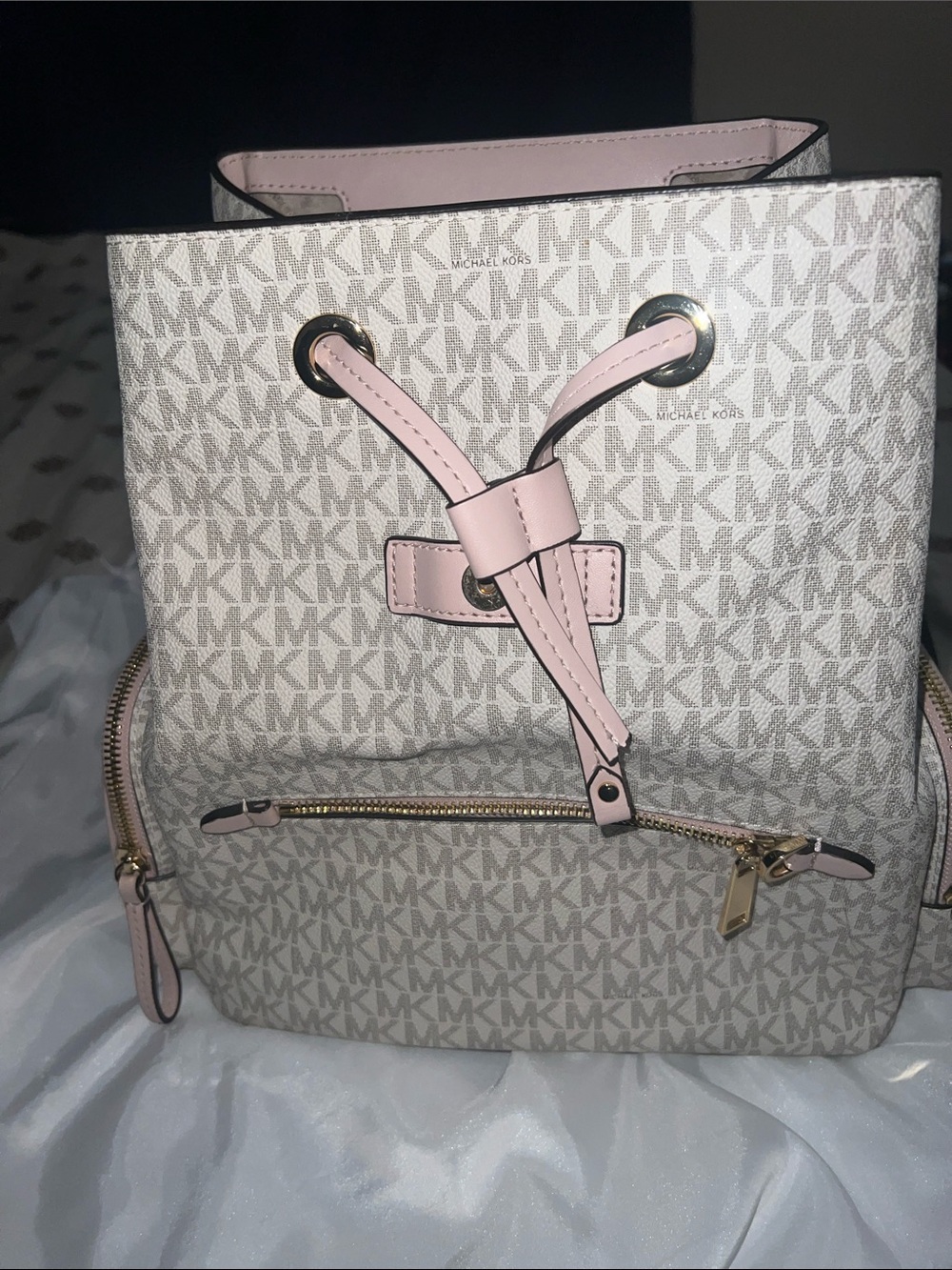 Michael Kors Light Pink and Beige MK Logo Backpack - Picture 5 of 9